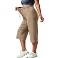 thumbnail image 2 of Hfnxid Plus Size Capris Pant for Womens Loose Fit Elastic Waist Workout Trousers Casual Athletic Cropped Trouser Beige XL, 2 of 10