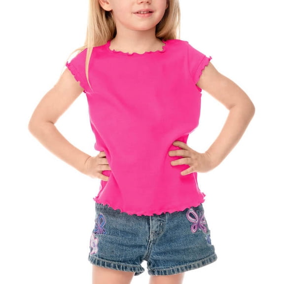 Kavio! Little Girls 3-6X Lettuce Edge Scoop Neck Cap Sleeve Top Hot Pink 4
