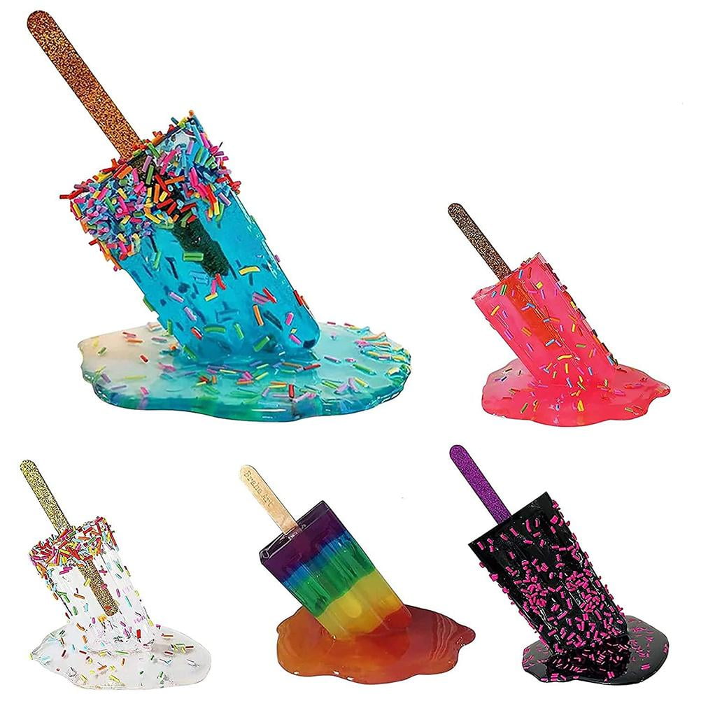 Melting Popsicle Sculpture, Funny Melting Ice Cream Figurines Resin