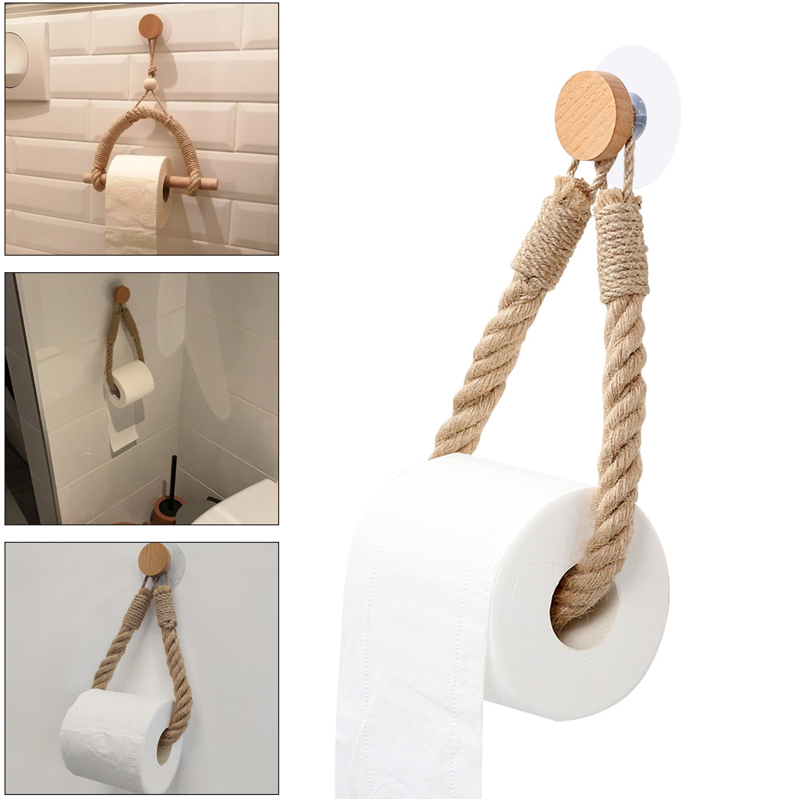Rope Toilet Paper Holder & Towel Ring Set Nautical Beach Rustic Decor 