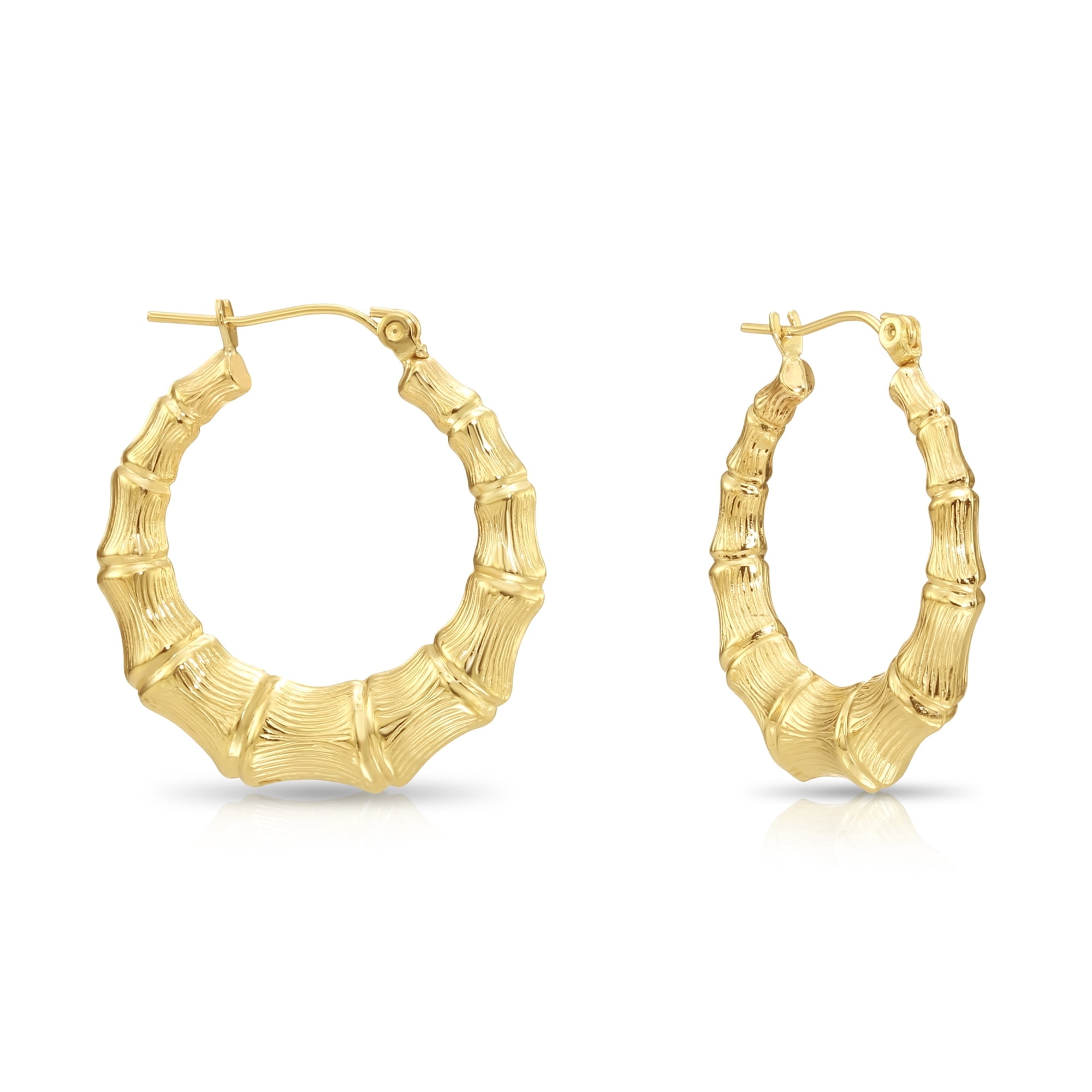 Tilo Jewelry 10K Yellow Gold Classic Bamboo Chunky Hoop Earrings | 28mm | Large Statement Hoops for Women & Unisex