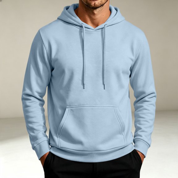 Fabrcox Hoodie for Men Fleece Lined Oversized Solid Color Hooded Sweatshirts Mens Drawstring Fall Winter Warm Athletic Long Sleeve Men's Pullover Shirts with Kangaroo Pocket Blue M