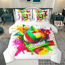 jejeloiu Volleyball Game 7-Piece Twin Bedding Sets,Ball Sport Theme Bedding Comforter Set,Watercolor Splatter Ink Sheet Sets For Boys Kids,Microfiber Bedroom Decor Reversible