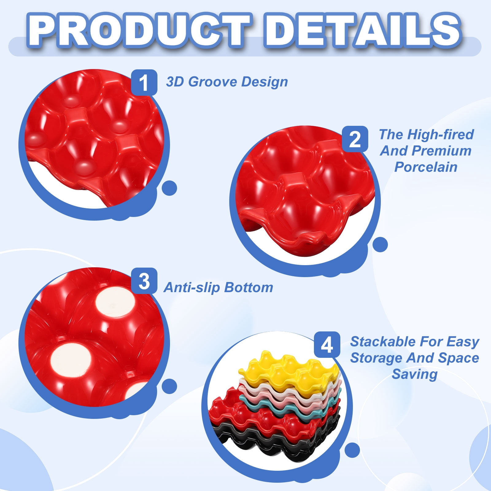 Uxcell Ceramic 12 Cups Egg Tray Holder, Porcelain Eggs Container for Home Countertop Kitchen Storage Refrigerator Fridge Decorative Serving Display, Red