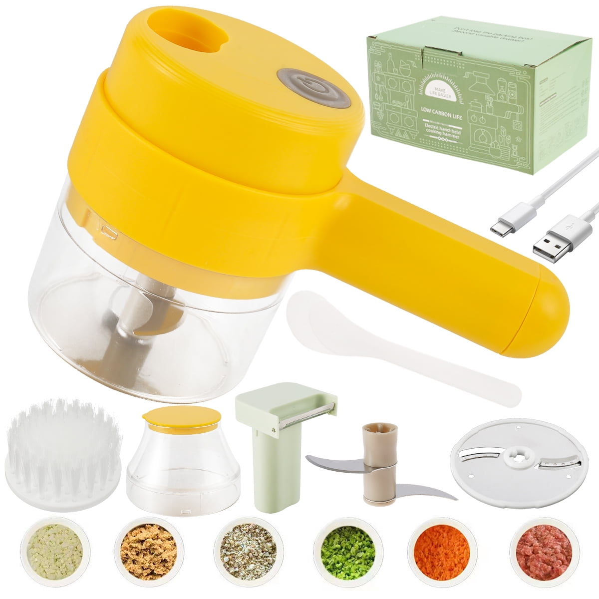 4in1 mini electric food chopper, small food processor rechargable for  garlic, puree, onion, herb, veggie, ginger, fruit blender