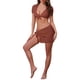 thumbnail image 2 of Conjuntos de bikini de tirantes con nudo para mujer INSPIRE CHIC de 4 piezas, conjunto de cubierta de manga corta, parte inferior triangular, trajes de baño, rojo grande marrón, 2 of 5