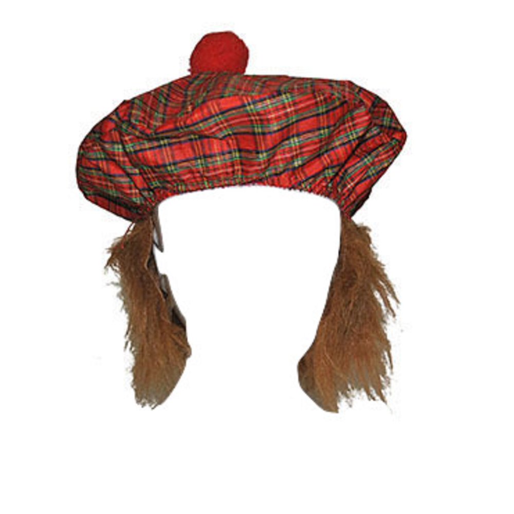 Scottish Irish Tam Hat Plaid Tam O Shanter With Hair Costume Matches