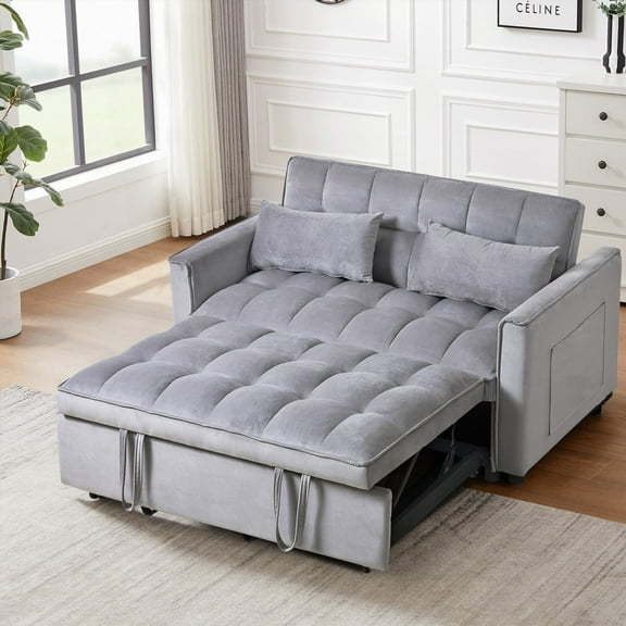 Modern Velvet 3-in-1 Convertible Sleeper Sofa, 53.54"x65.35" for Living Room