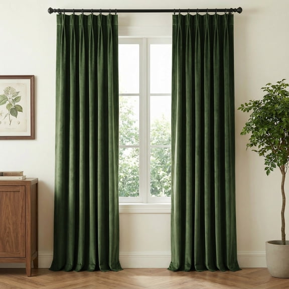 NICETOWN Olive Green Velvet Curtains 84 Inches Long for Living Room, Pinch Pleated Luxury Elegant Decorative Thermal Insulated Room Darkening Velvet Window Treatments, 40"x84", 2 Panels