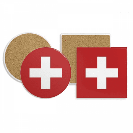 

Switzerland National Flag Europe Country Coaster Cup Mug Holder Absorbent Stone Cork Base Set