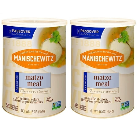 Manischewitz Matzo Meal, 16 oz Resealable Canister, 2 Pack - Total 2lbs Kosher for Passover