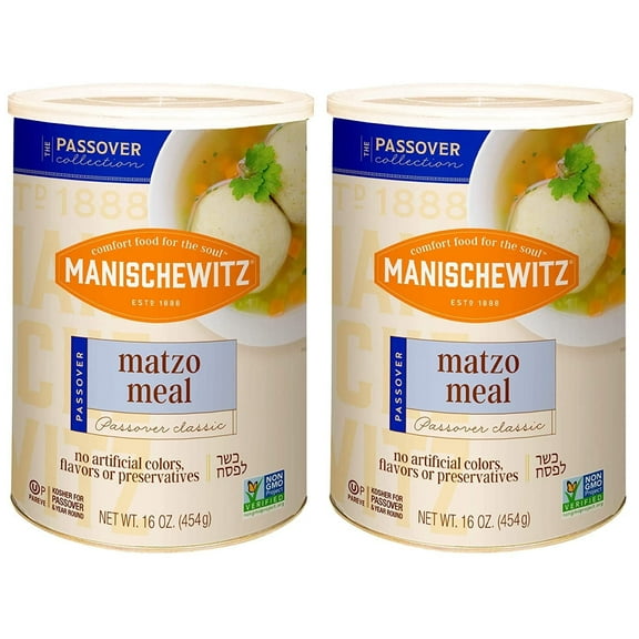 Manischewitz Matzo Meal, 16 oz Resealable Canister, 2 Pack - Total 2lbs Kosher for Passover