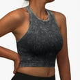thumbnail image 2 of ASFGIMUJ Womens Seamless Ribbed Longline High Neck Sports Bra - Racerback Padded Slim Fit Crop Tank Top With Built In Pads, 2 of 5