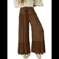 thumbnail image 2 of Pantalones Palazzo Holgados de Playa con Cintura Alta Elástica, Dobladillo con Volantes y Pierna para Mujer Color Café L, 2 of 7