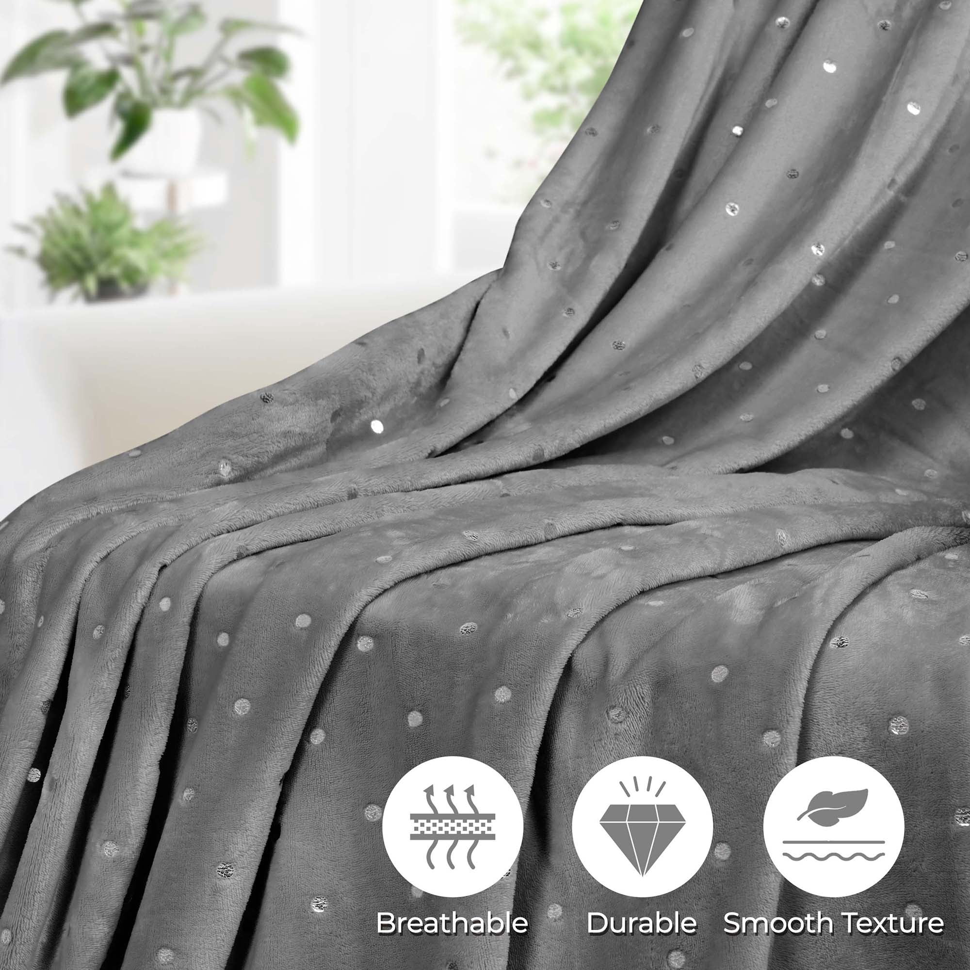 Superior Fleece Plush Fluffy Soft Blanket, Polka Dot All Season Blankets, Full/Queen, Gray