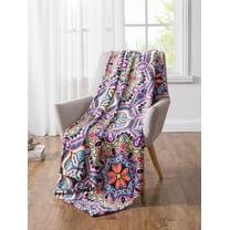 Serafina Home Boho Velvet Fleece Throw Blanket: Soft Plush Bright Decorative Paisley Patterned Accent for Couch or Bed, Colored: Teal Hot Pink Purple Yellow Black