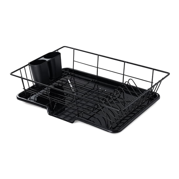 WEAIZYS Space-Saving 3-Piece Dish Drainer Rack Set with Cutlery Holder - Maximize Countertop Space, Black Metal