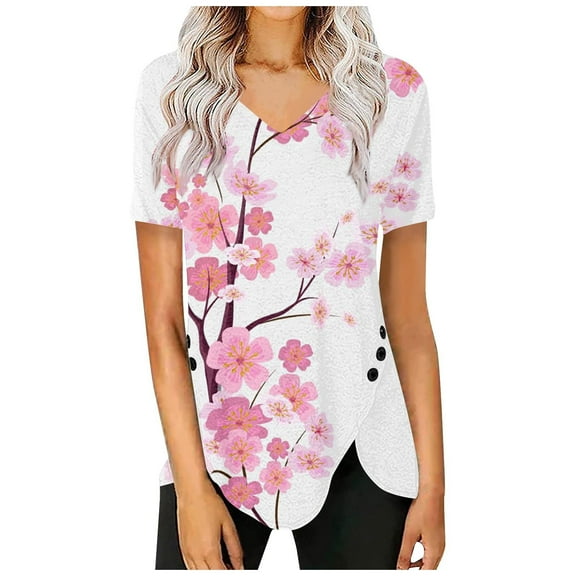 IROINNID Summer Large Size Tops For Women Loose Round Neck Printing Blouse Short Sleeve Tops