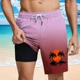 thumbnail image 2 of Shorts for Men Plus Size Gradient Color Palm Printed Drawstring Elastic Waist Summer Loose Comfy Shorts with Pocket Pink M, 2 of 5