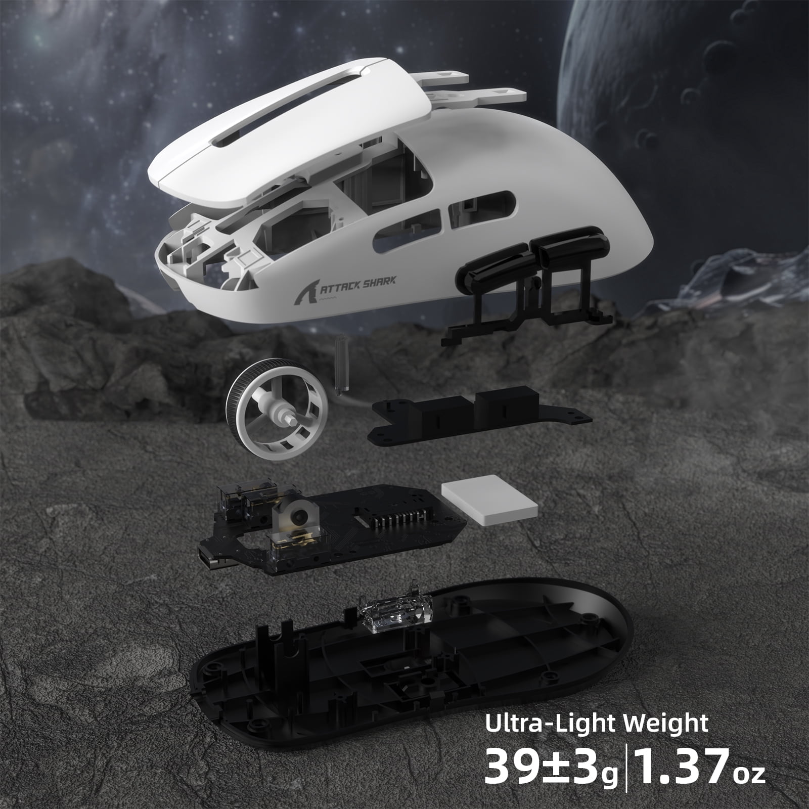 ATTACK SHARK R6PRO 39g Superlight Wireless Gaming Mouse, PixArt PAW3950MAX 42000 DPI, MCU Nodic 52840 Computer Mouse, 8K Polling Rate Web Driver, BT/2.4Ghz/Wired Tri-Mode Mice with Coiled Cable