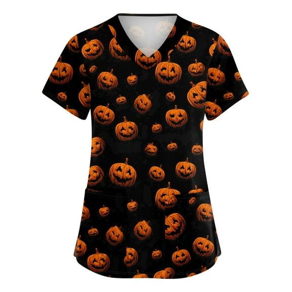 Scrubs, Women'S Floral Print Nursing Scrubs Top, V-Neck Healthcare Work Uniform With Pockets, Stretch Medical Scrubs For Women, Casual Clinic Duty Apparel Top Scrubs Tops (4XL, Black) ZMTing