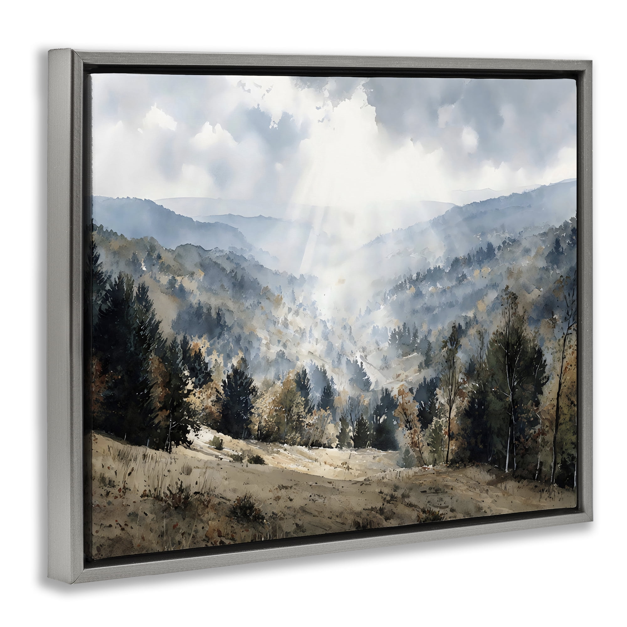 Stupell Industries Sunlit Fall Valley Beams Gray Framed Floater Canvas Wall Art, design by Franklyn Gregory