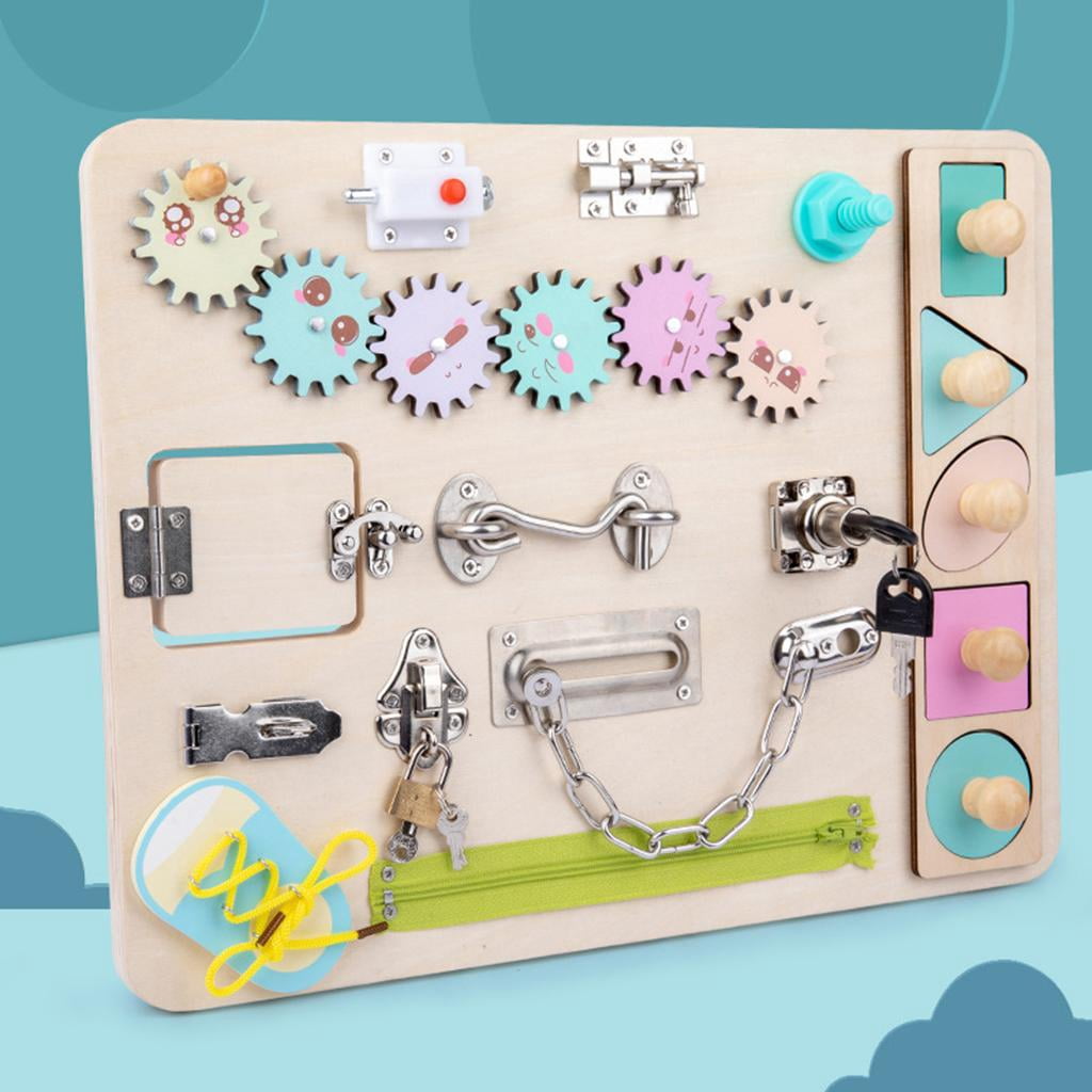 Tableau D'activités En Bois Pour Enfant - Apprentissage Fermeture éclair, Lacets, Boutons - Jeu éducatif Motricité Fine 3 Ans Et Plus - Pour Maison Et Voyage - 5