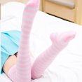 thumbnail image 2 of Women's Extra Long Striped Socks Over Knee High Opaque Stockings (Pink & White), 2 of 4