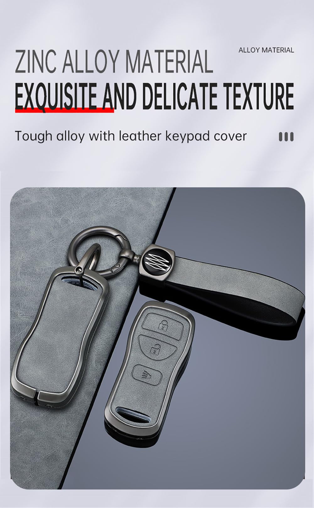 Zinc Alloy Key Fob Cover fIt for Nissan Altima Sentra Versa Maxima Keyless Entry Leather Remote Key Fob Case Shell Key Case Holder Protector Metal Keychain 3 Button
