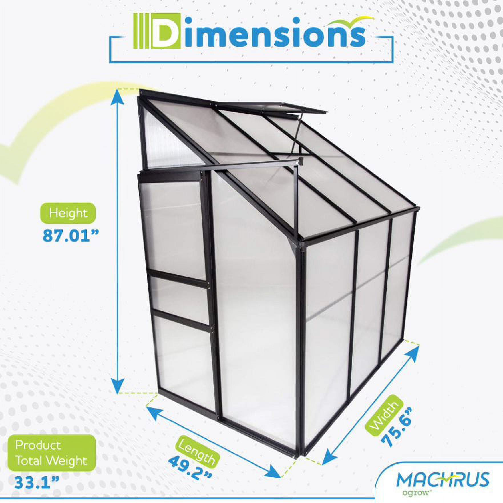 Machrus Ogrow 4 x 6 FT Lean-To-Wall Walk-In Greenhouse with Sliding Door and Adjustable Roof Vent - image 2 of 7