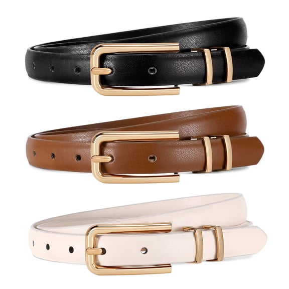 3 Pcs Womens Leather Thin Belts Fashion Skinny Belt for Jeans Dresses