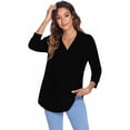 thumbnail image 2 of Txlixc Camisa suelta para mujer, jersey de manga tres cuartos con cuello en V de color sólido informal para adultos Txlixc Moda, 2 of 5