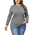 thumbnail image 1 of Suéter de mujer de talla grande GRACE & GRANDEUR, camiseta básica de manga larga con cuello redondo, parte superior de punto casual 1X gris, 1 of 1