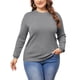 thumbnail image 1 of Suéter de mujer de talla grande GRACE & GRANDEUR, camiseta básica de manga larga con cuello redondo, parte superior de punto casual 1X gris, 1 of 1