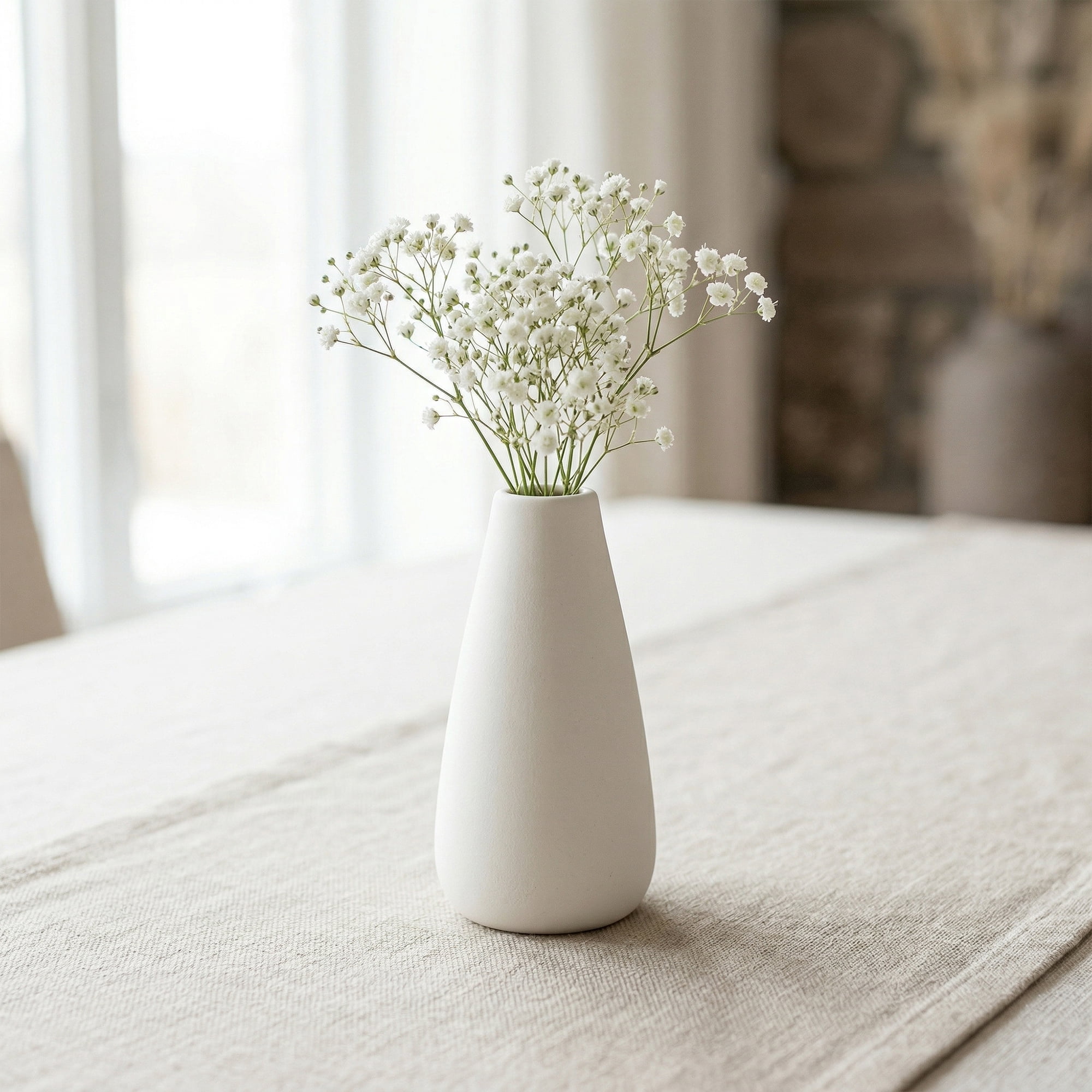 Unique Bargains Ceramic Bud Small Decorative Flower Vase Set White 2.6"L x 2.6"W x 4.9"H