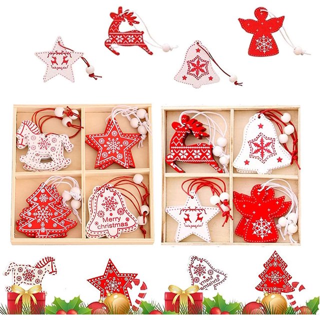 Adornos navideños de madera Foohvr 24 piezas colgantes para árbol de Navidad