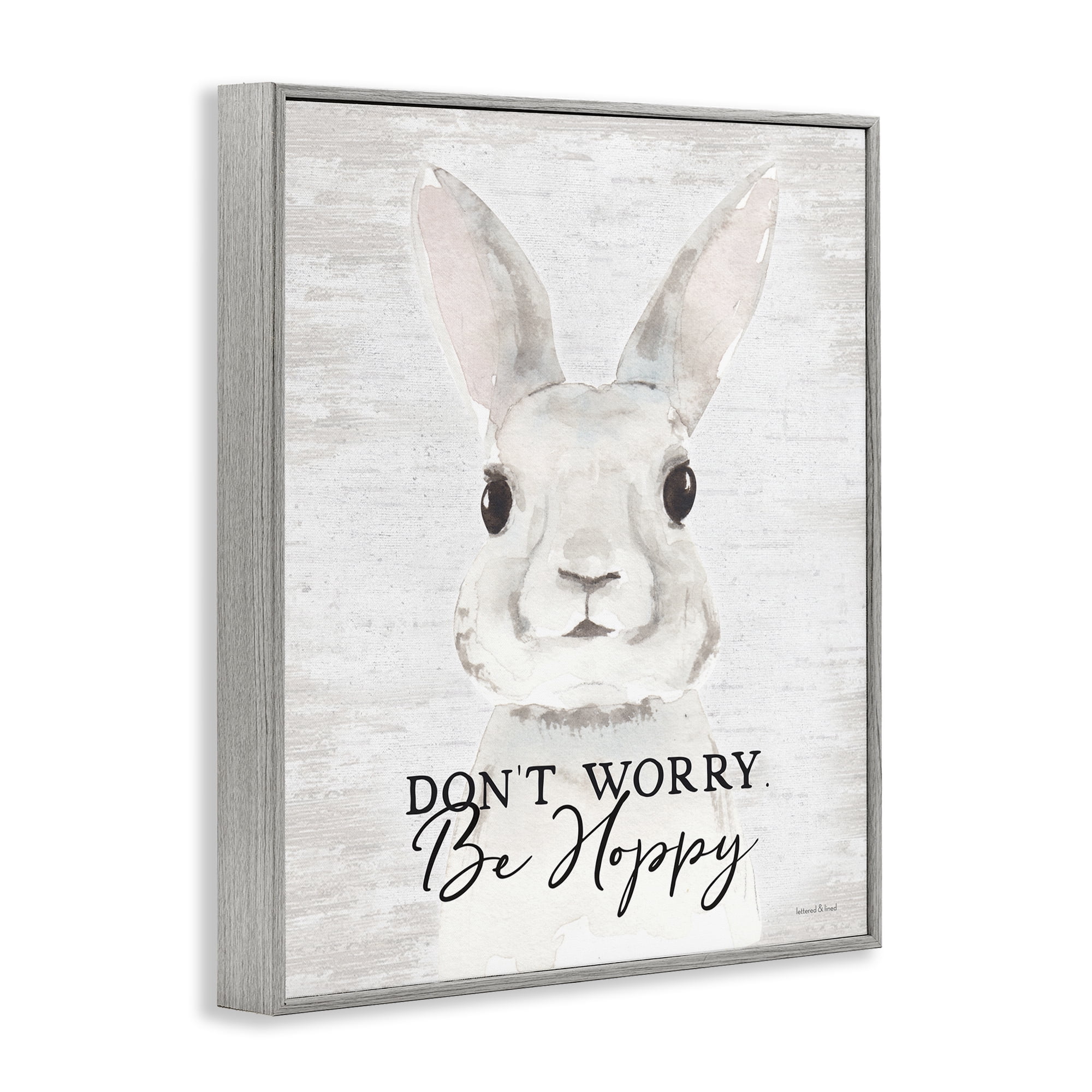 Don't Worry Be Hoppy Easter Bunny Rabbit Pun Gray Framed Giclee Art, 11 x 14, By Lettered and Lined