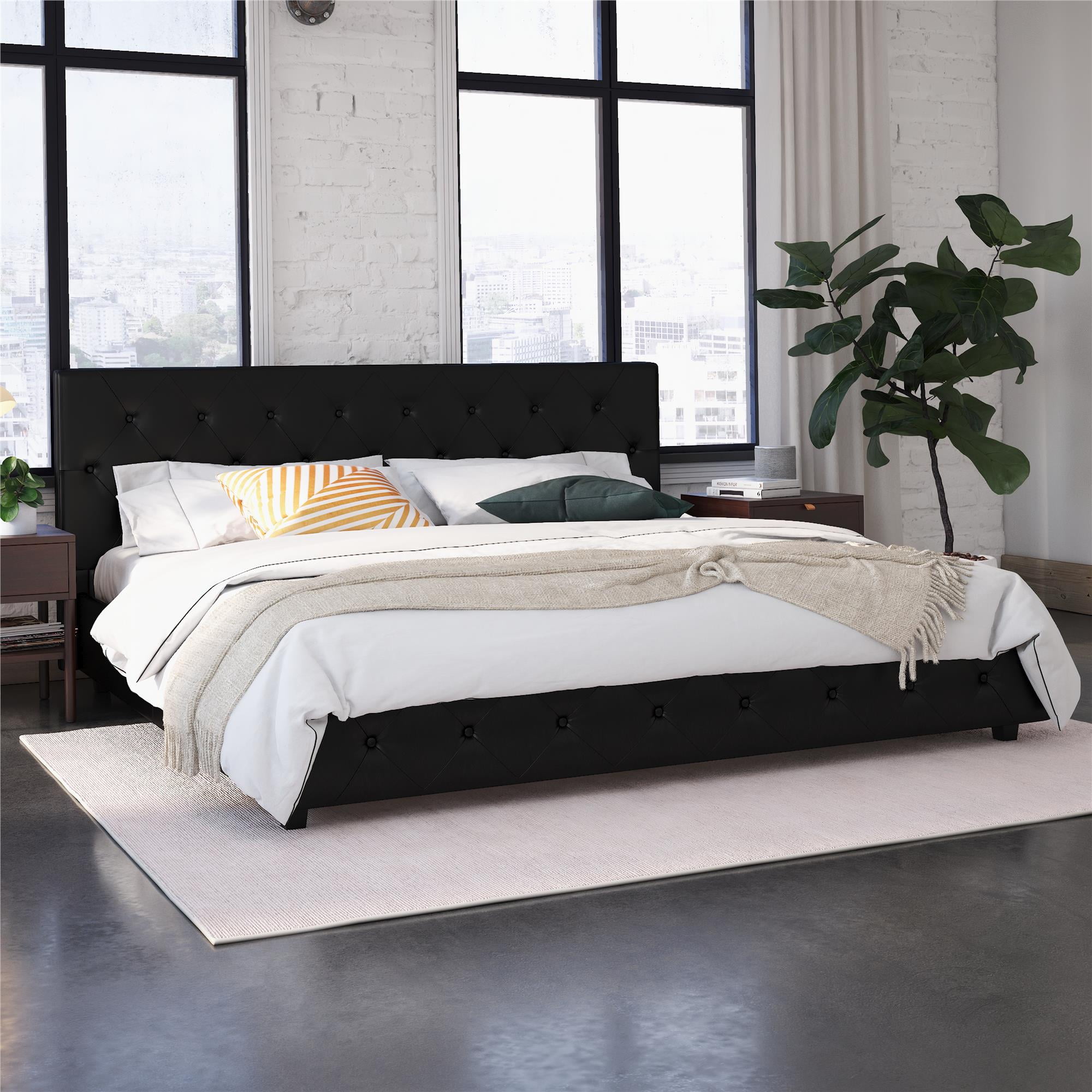 Dhp Dakota Tufted Upholstered Platform Bed Frame King Black Faux