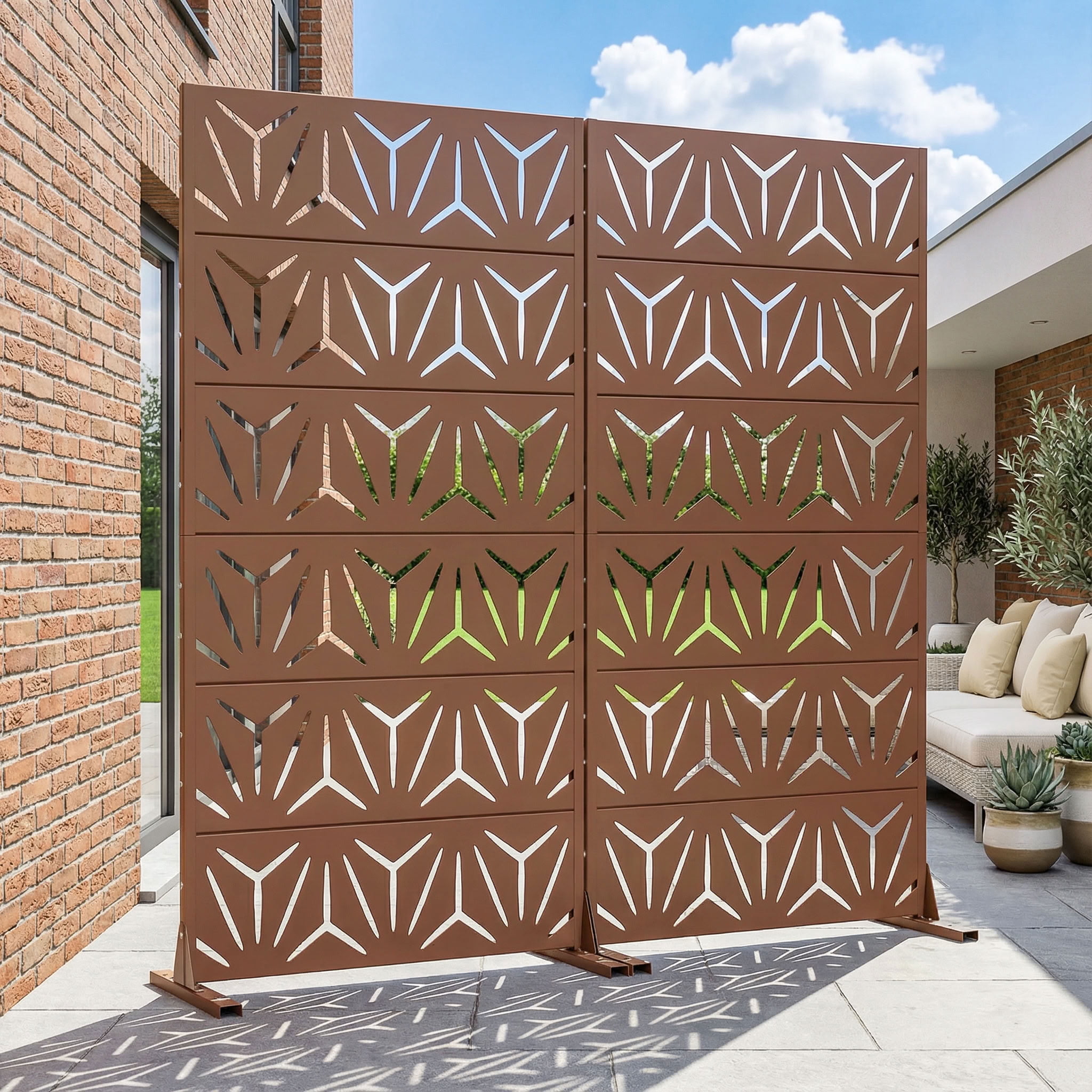 MAYEERTY 6 Panels Metal Outdoor Privacy Screen Panel Garden Divider Patio Backyard Decorative Privacy Fence 2Pcs, 72×35.4×15.7in
