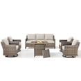 thumbnail image 3 of PARKWELL 6 Piece Outdoor Patio Furniture Set with Fire Pit Table,All-Weather Conversation Set with 4-Inch Thick Cushions,4 Swivel Glider Chair,7-Seat Furniture Sets for Deck, Backyard,Gray/Beige, 3 of 12