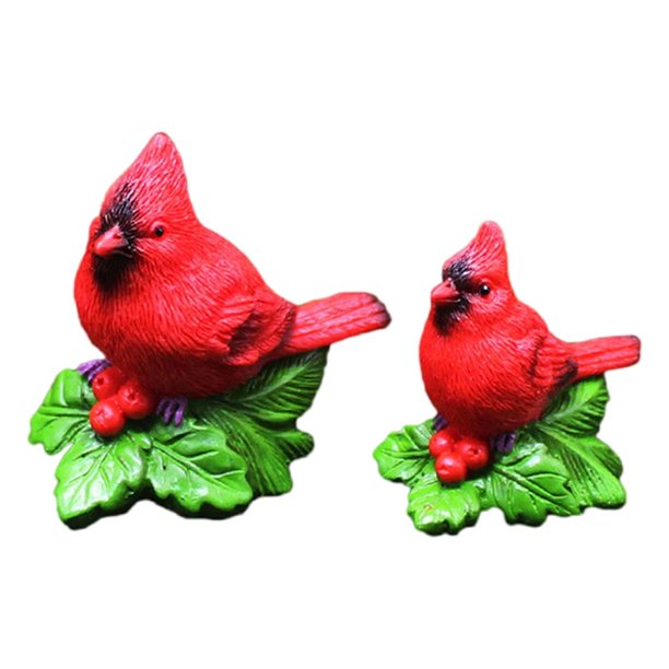 Figura de pájaro, adorno navideño, regalo de Navidad, escultura artesanal de resina, estatua de pájaro rojo 2 piezas