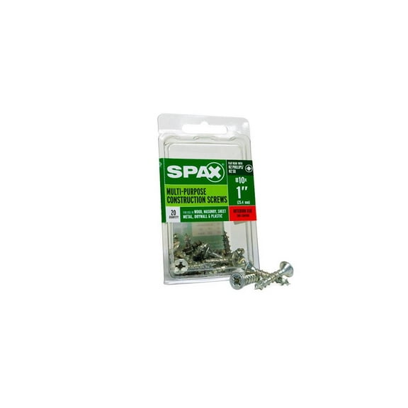 Spax 4101010500252 Multi-Material Screws, Flat Head, Phillips, 10'' X 1'', Box 20
