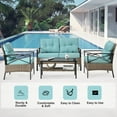 thumbnail image 4 of 4 Piece Patio Furniture Set, All Weather Outdoor Sectional Sofa Manual, Metal & Wicker Frame Patio Conversation Set with Coffee Table & Blue Cushions, 4 of 8