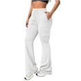 thumbnail image 5 of Ayolanni Womens Pants Jogging Hiking Solid Straight Leg Pants White Drawstring Elastic Waist Slim Cargo Pants with Pockets XL, 5 of 7