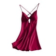 thumbnail image 2 of Voncos Satin Chemise for Women - Cross Back Sleeveless Midi Nightgown, Silky Sexy Sleepwear with Spaghetti Straps, Comfortable Loungewear Red L, 2 of 4