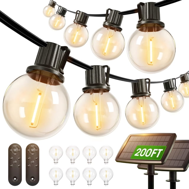 Cadena de luces solares adicionales de 200 pies, control remoto a prueba de agua, 108 LED