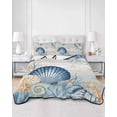 thumbnail image 2 of Quilts Queen Size Bedding Set, Navy Blue Shell Coastal Lightweight Quilted Comforter, Starfish Coral Summer Beach Ocean Soft Reversible Bedspread Coverlet with Pillow Covers for All Season, 90" x 96", 2 of 7