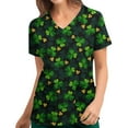 thumbnail image 2 of S LUKKC LUKKC Scrubs Top For Women V-Neck Workwear Soft Stretch Easy Care St. Patrick Print With Pocket Blouse Short Sleeve Working Uniform Tops Medical Scrub Shirts, 2 of 5