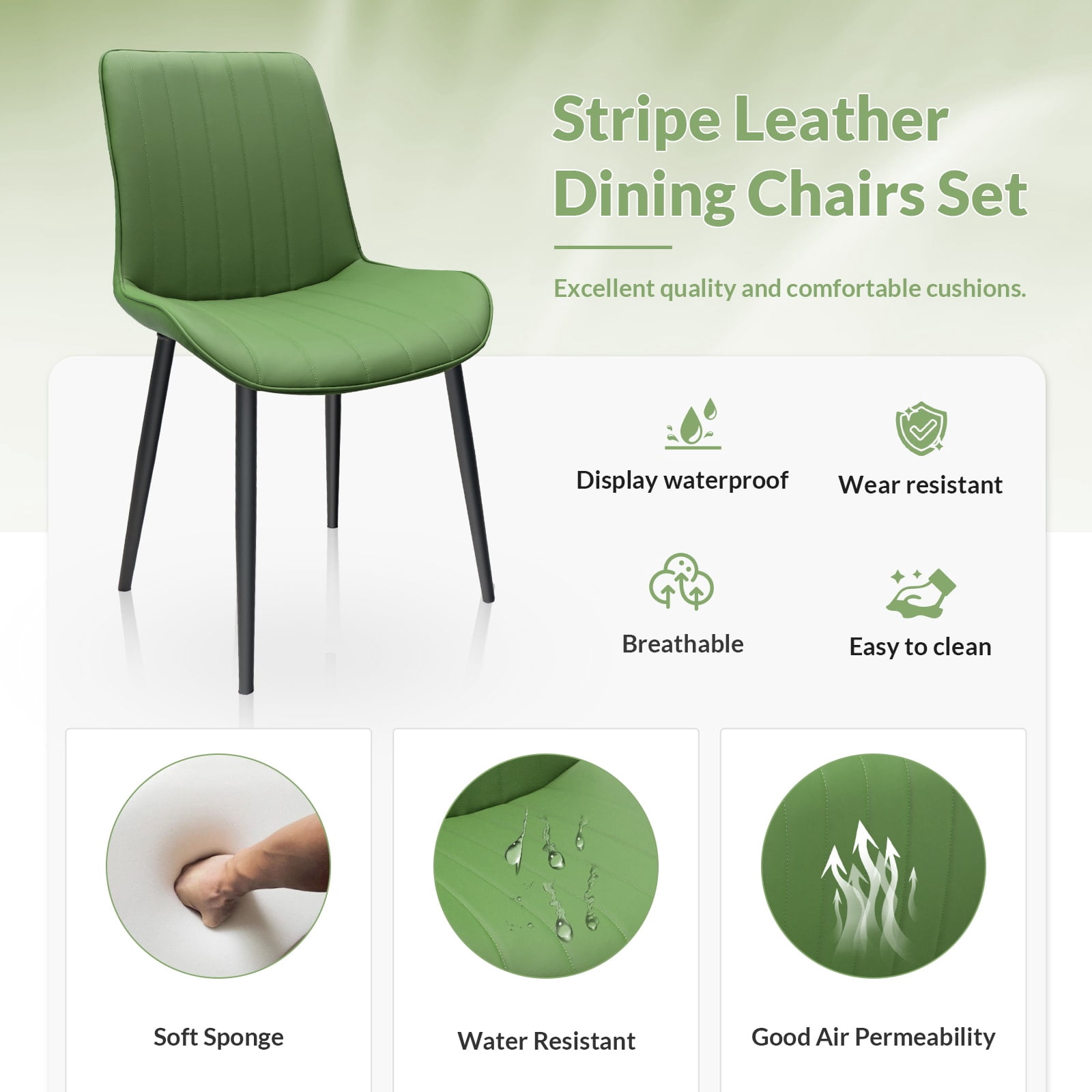 MAYEERTY Olive Green Red PU Leather Dining Chairs with Metal Legs, Wave Pattern Upholstered Armless Chair Set of 4 for Kitchen, Restaurant, Living, Meeting Room