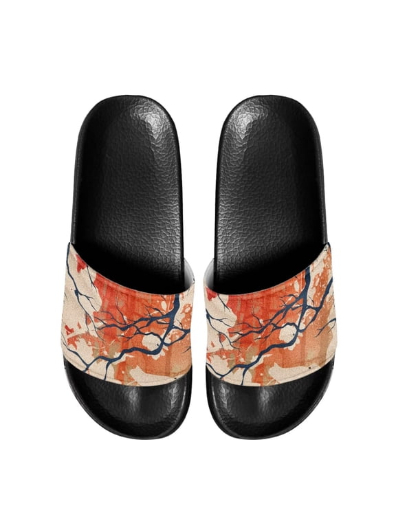 Men's Branch Printed Slide Sandals Beach Sandals Leather Upper Soft Comfortable Flip-Flops Size 5-14